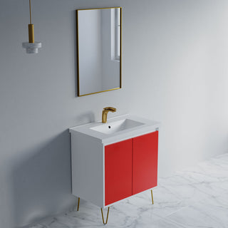 Dello 30" Single Bathroom Vanity Set With V Legs, Red