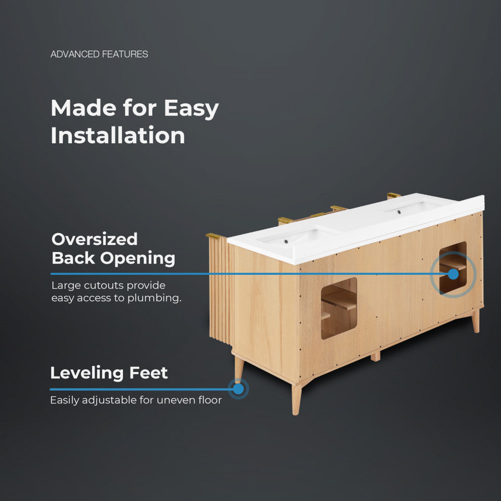 OVE Decors Gabi Single Sink Bathroom Vanity, Rustic Ash, 60", Double Sink