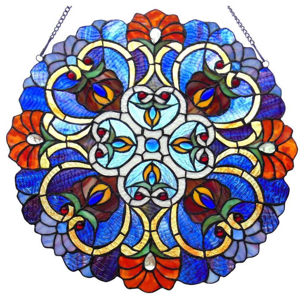 CHLOE Lighting Angela Victorian Tiffany-glass Window Panel, 21"