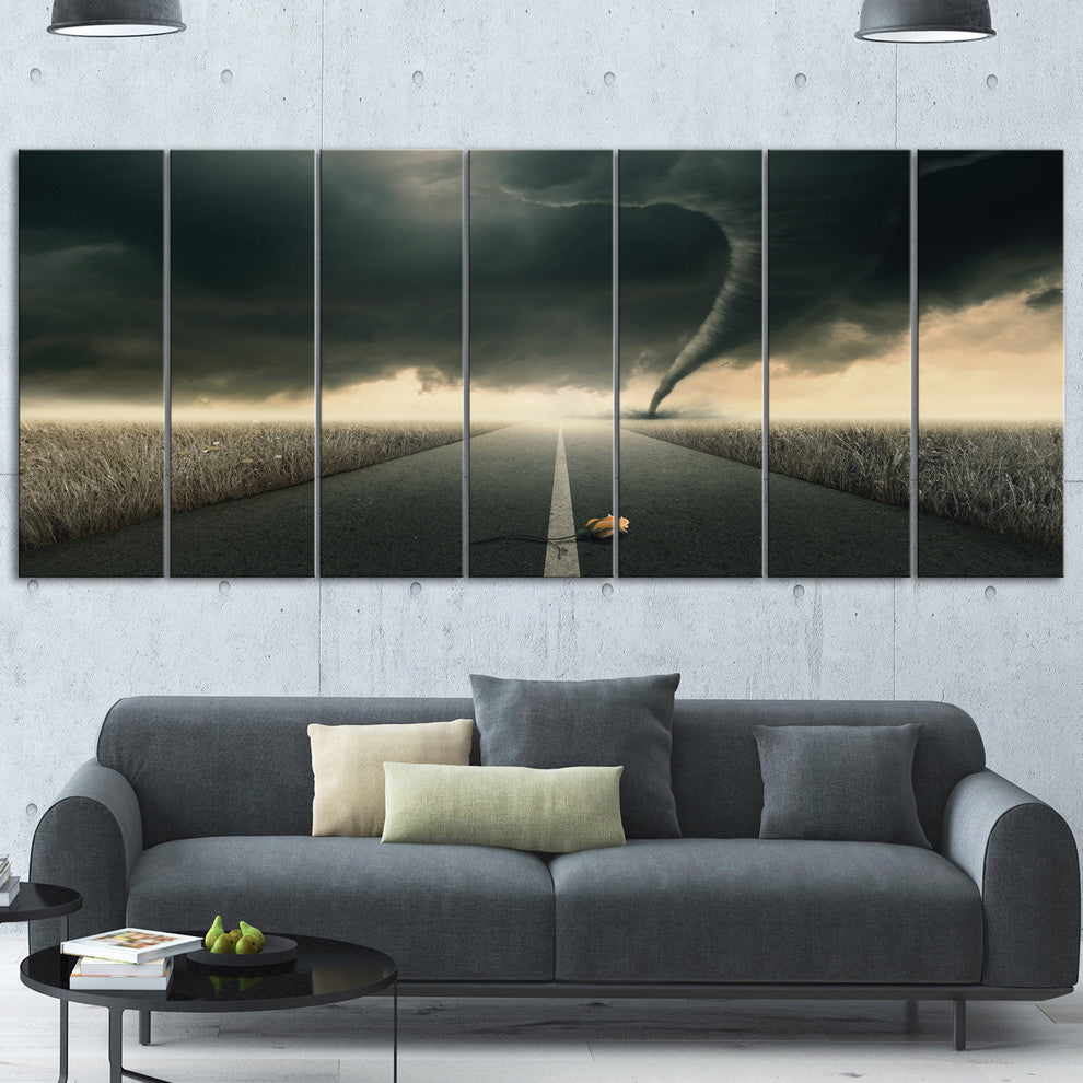 Yellow Rose on the Dark Road, Landscape Canvas Art Print, 83"x32", 7 Panels