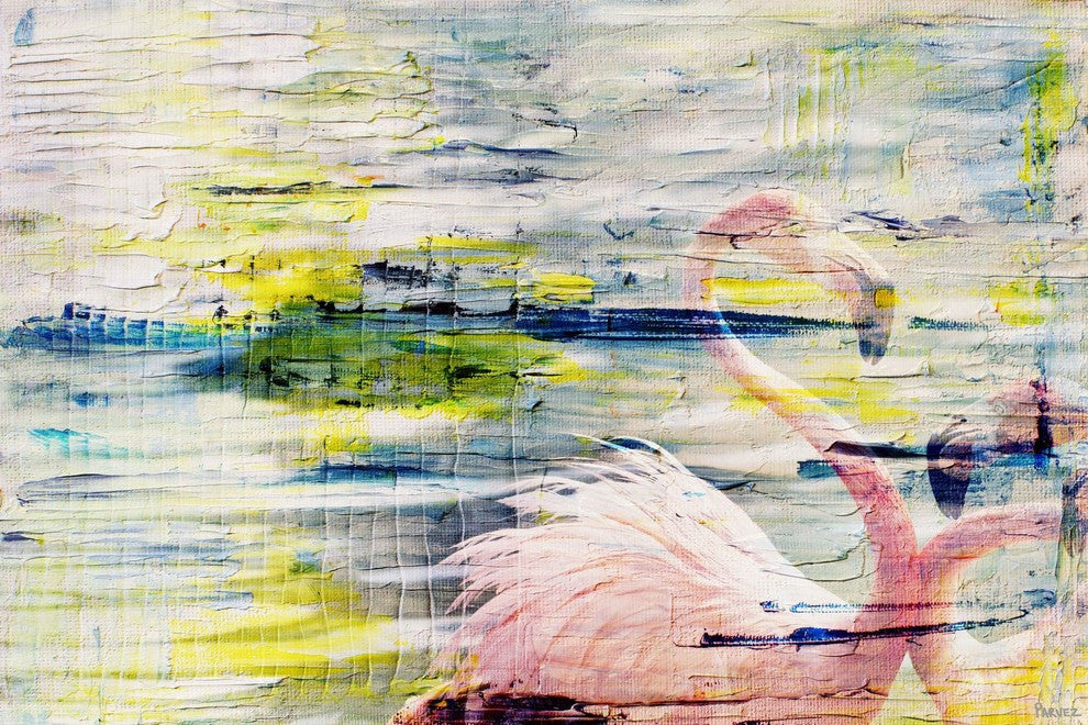 "Flamingo Style" Painting Print on Wrapped Canvas, 24"x16"