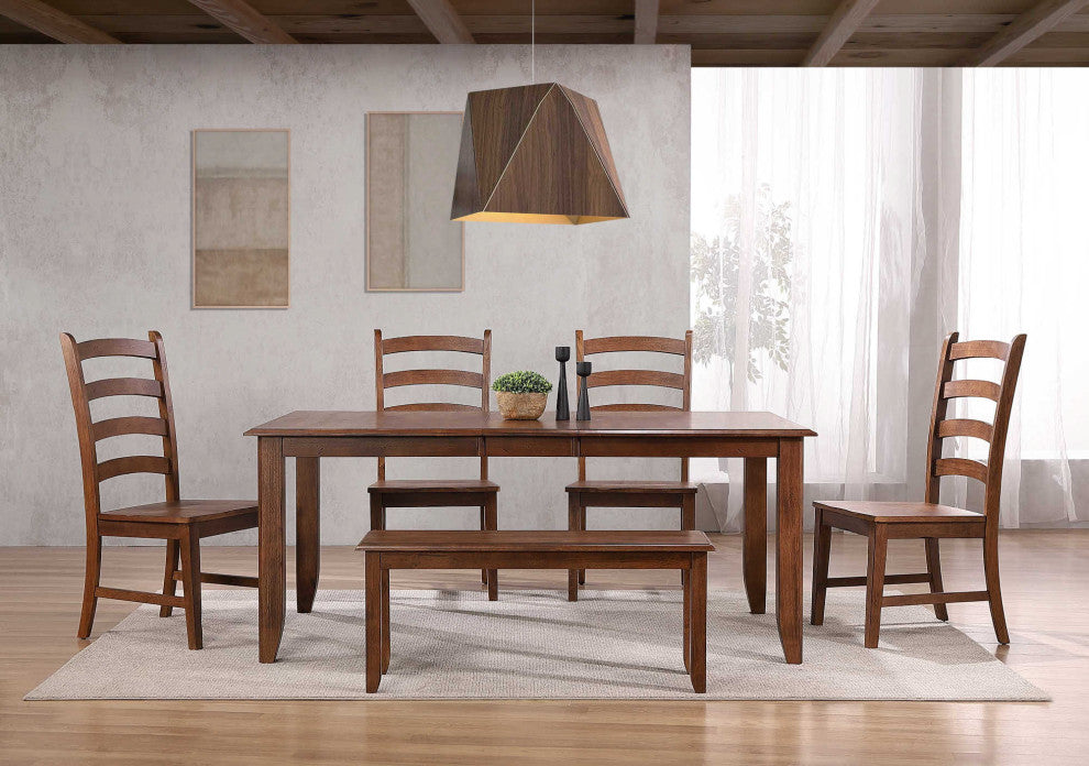 6-Piece 72" Extendable Table Dining Set With Bench, 4 Slat Back Chairs