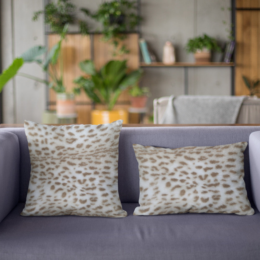 Plutus Brown Taupe Savannah Cat Faux Fur Throw Pillow, 24" x 24"
