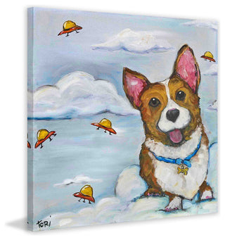"Corgi in Space" Painting Print on Wrapped Canvas