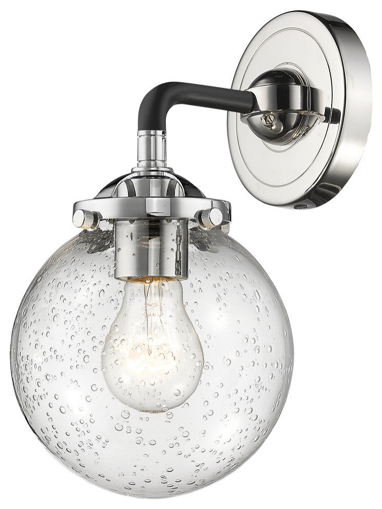 1-Light Beacon 6" Sconce, Black Polished Nickel, Glass: Seedy
