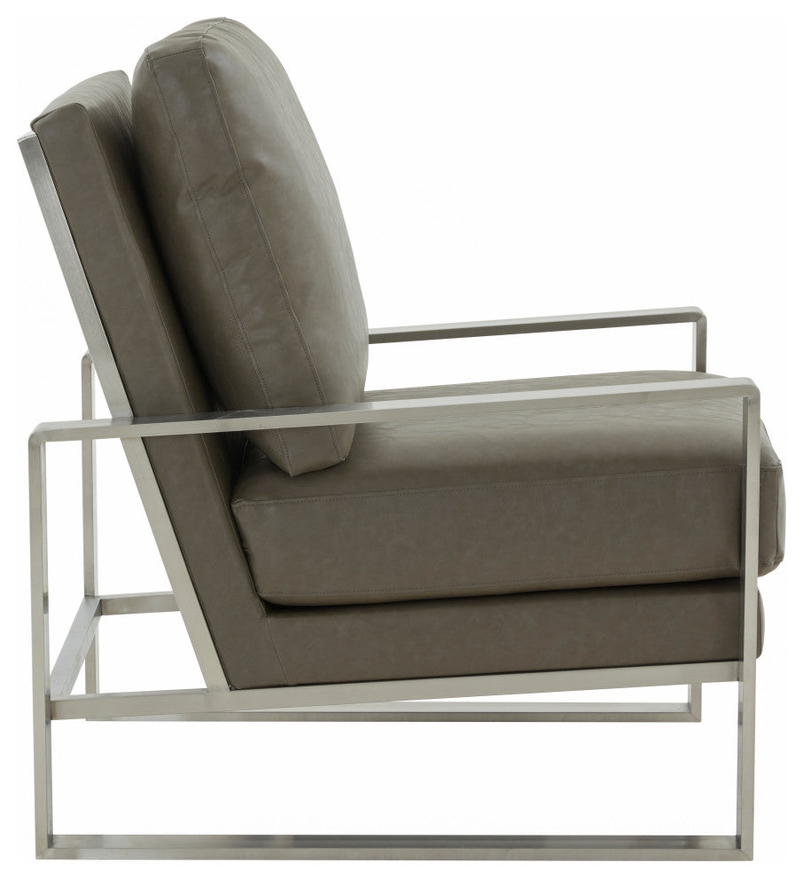 LeisureMod Jefferson Arm Chairs With Silver Frame and Coffee Table, Gray