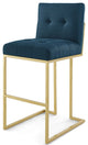 Bar Stool Chair Barstool, Fabric, Metal, Gold Navy Blue, Modern, Bar Pub Bistro