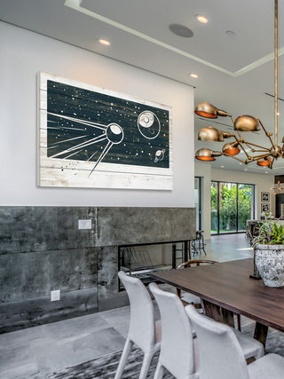 "Sputnik's Orbit" Painting Print on White Wood