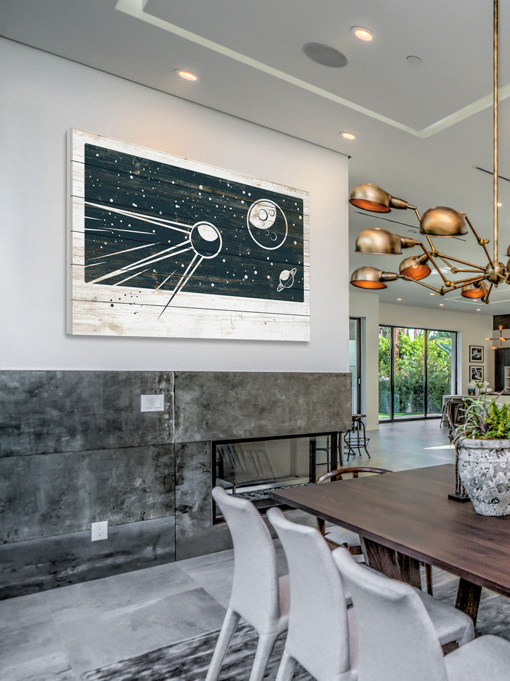 "Sputnik's Orbit" Painting Print on White Wood