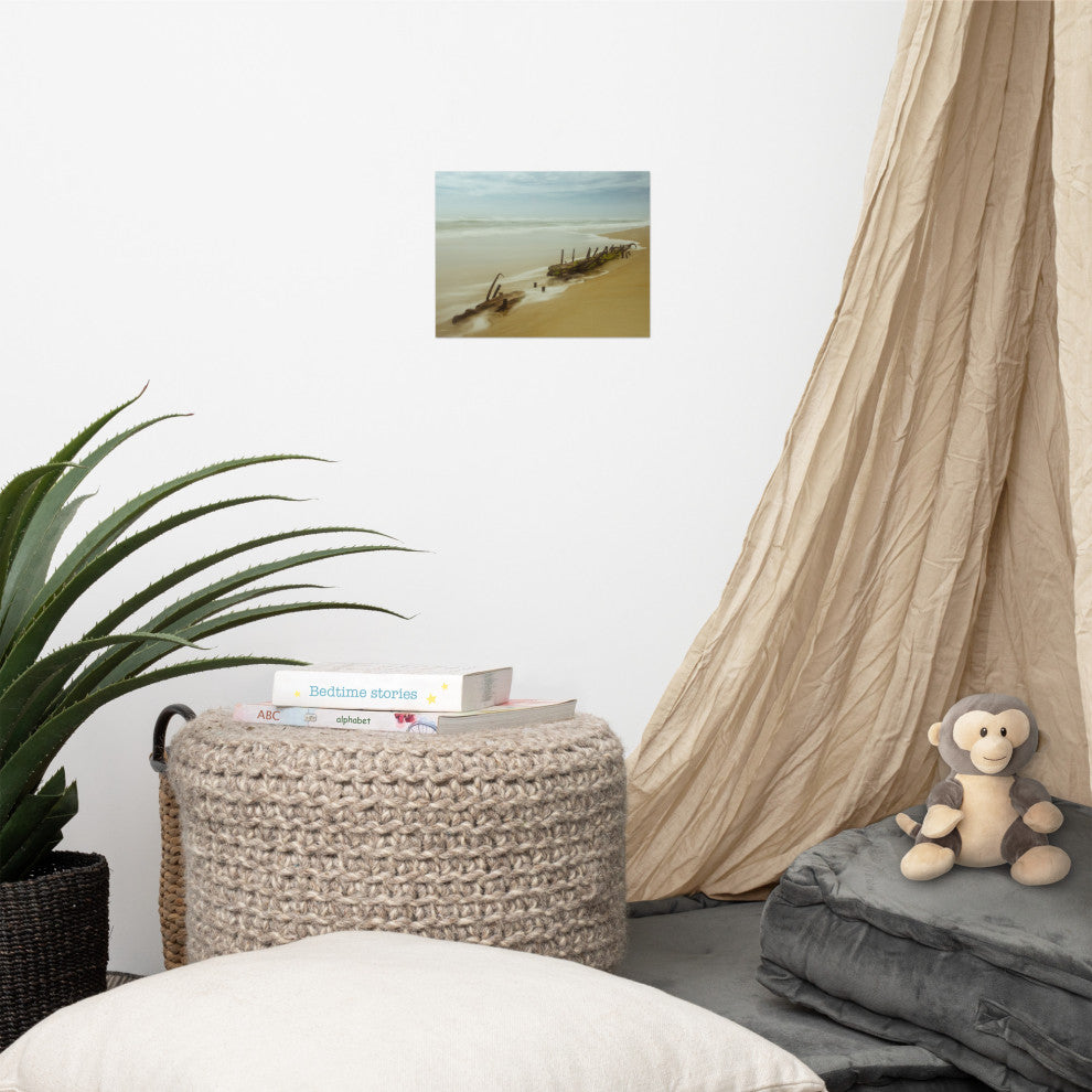 Misty Shipwreck on the Beach Landscape Photo Unframed Wall Art Print, 8" X 10"