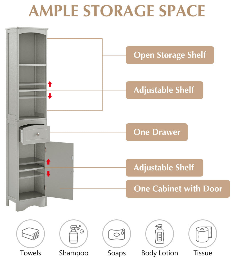 TATEUS Tall Bathroom Cabinet, Freestanding Storage Cabinet, Gray