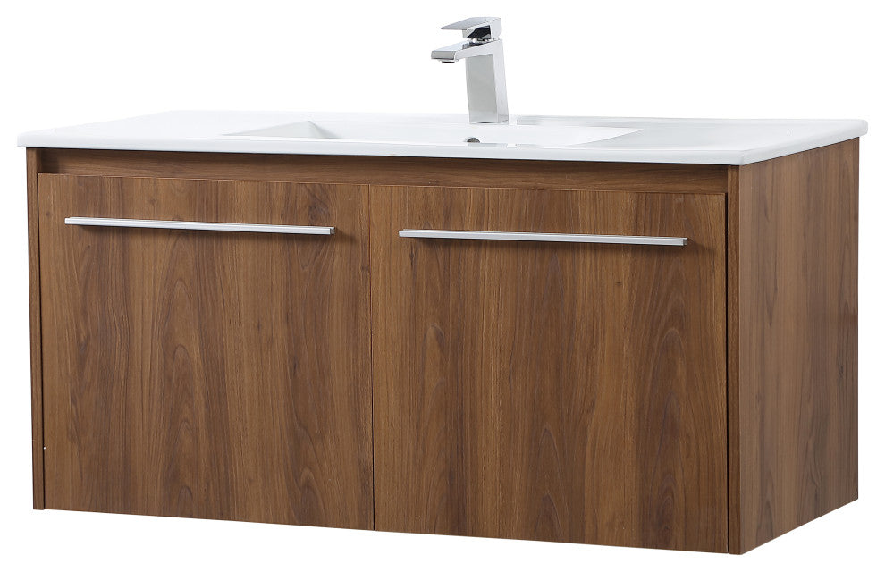 Tara Single Bathroom Floating Vanity, Walnut Brown, 40"