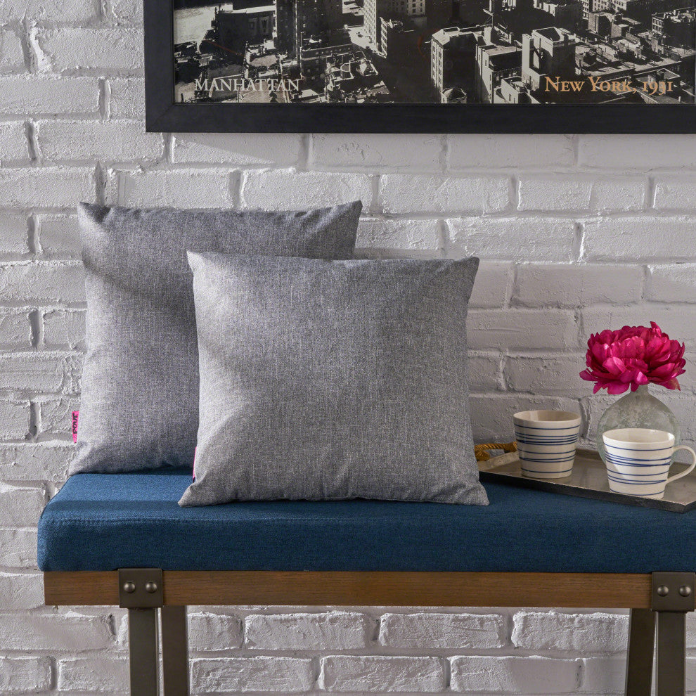 GDF Studio Kaffe Indoor Water Resistant Square Throw Pillow, Gray, Set of 2