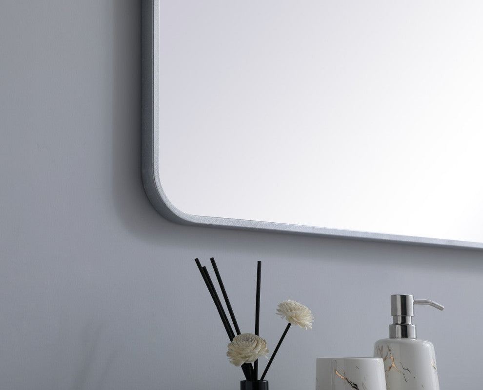Ellis Soft Corner Metal Rectangular Mirror, Silver, 30"x60"