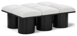 Pavilion Boucle Fabric Upholstered 6-Piece Modular Bench, Cream, Black Finish