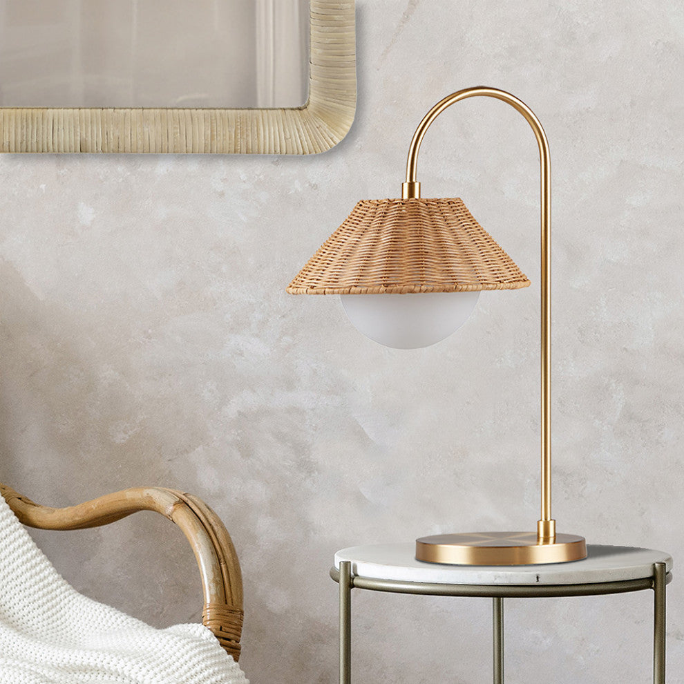 INK+IVY Laguna Rattan Weave Shade Table Lamp, Gold/Natural