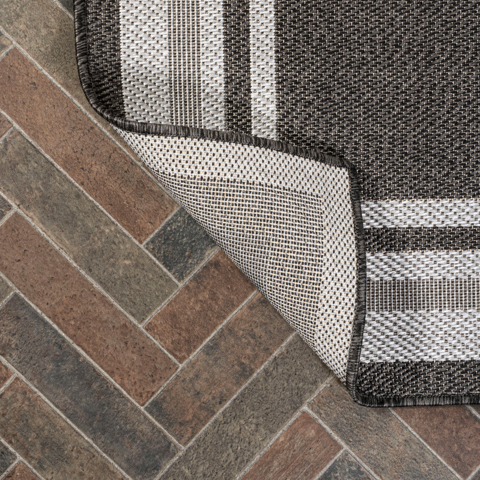 James Modern Border Stripe Indoor/Outdoor Area Rug, Black/Cream, 3x5