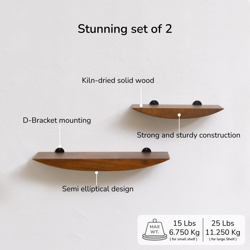 Hutch Set of 2 Wall Mounted Shelves, Walnut