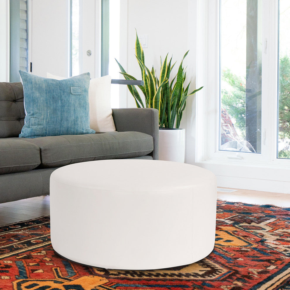 36" Universal Round Ottoman With Slipcover, Avanti White