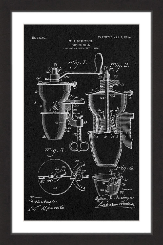 "Coffee Mill 1905 Black Paper" Framed Painting Print