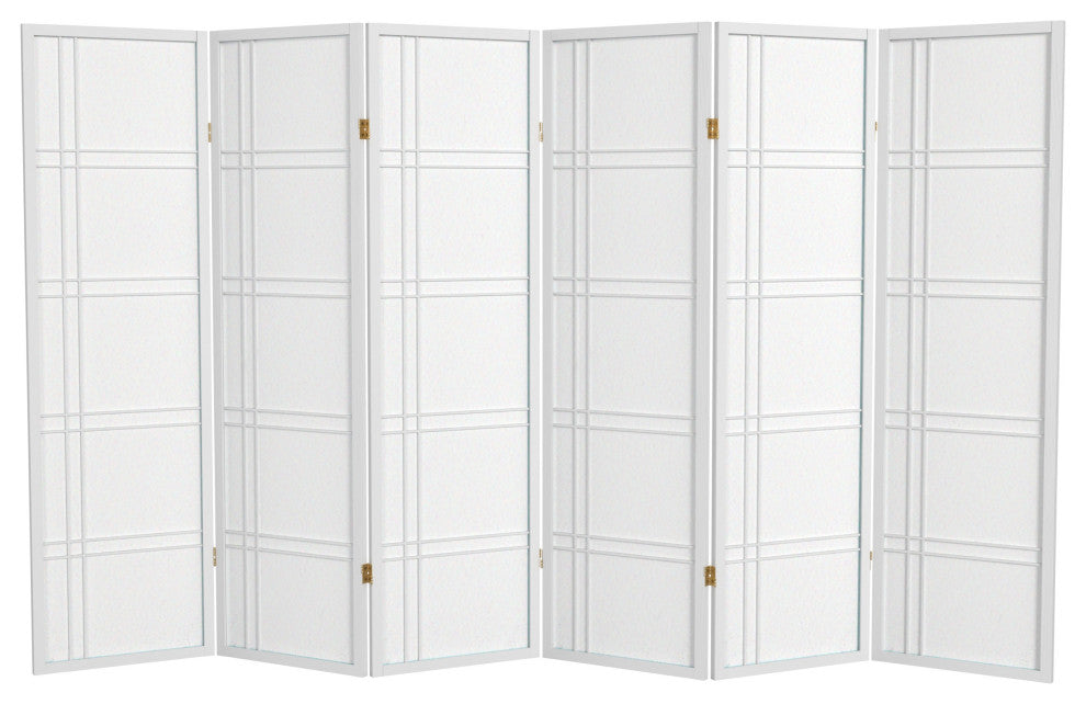 5' Tall Double Cross Shoji Screen, White, 6 Panels
