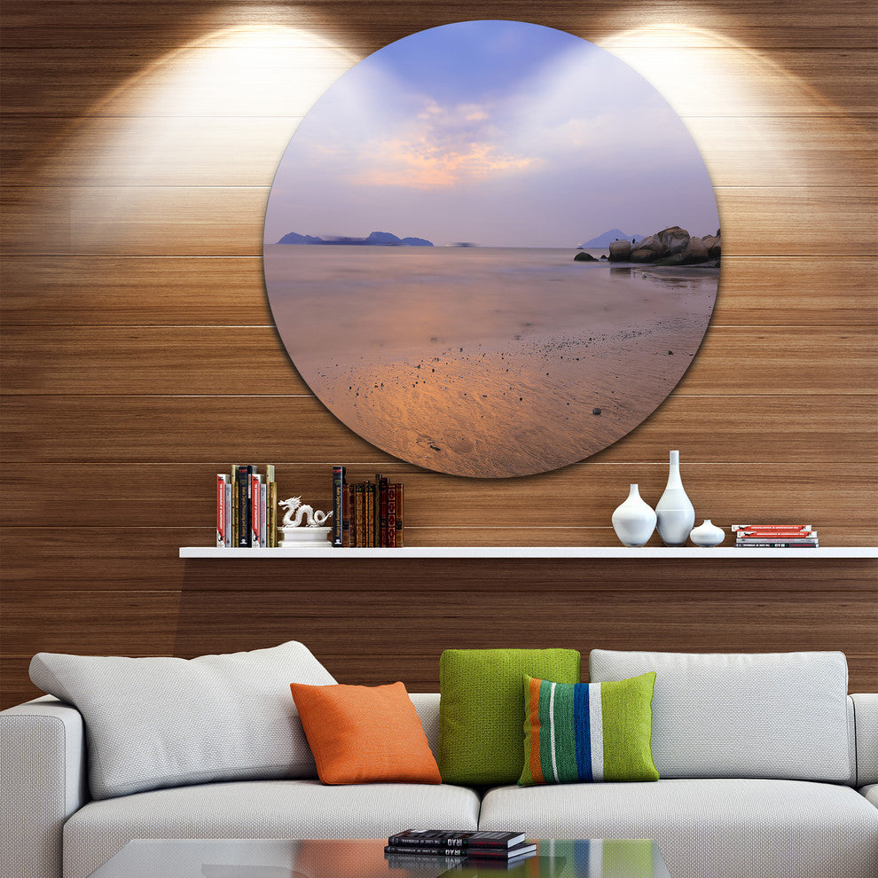 Yellowish Sunset At Lung Kwu Tan Coastline, Circle Metal Wall Art, 11"