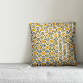 Square Flowers, Yellow Throw Pillow Cover, 18"x18"