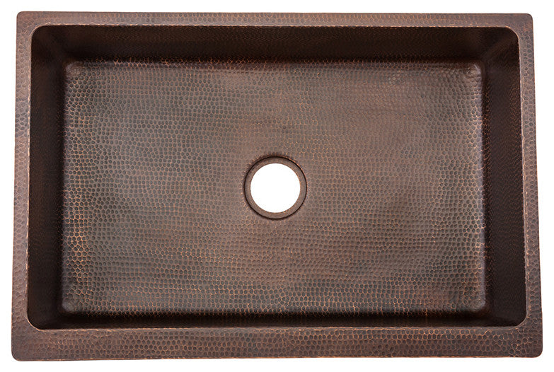 33" Hammered Copper Kitchen Apron Single Basin Sink