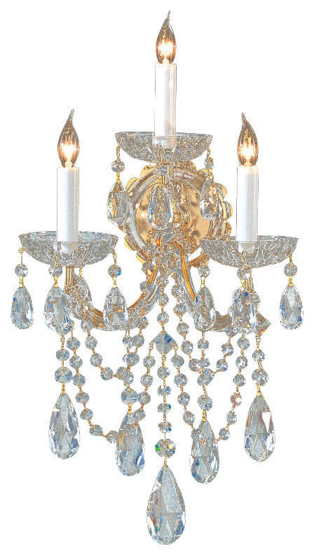Crystorama 4423-GD-CL-S, 3-Light Wall Mount, Gold