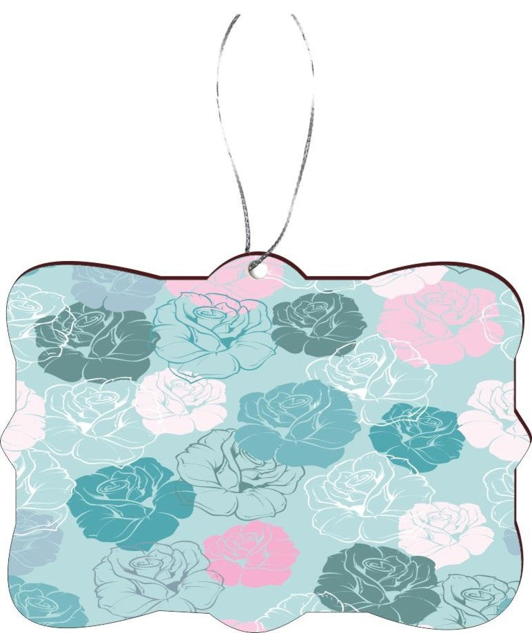 Turquoise Pink Flowers Seamless Design Rectangle Christmas Tree Ornament