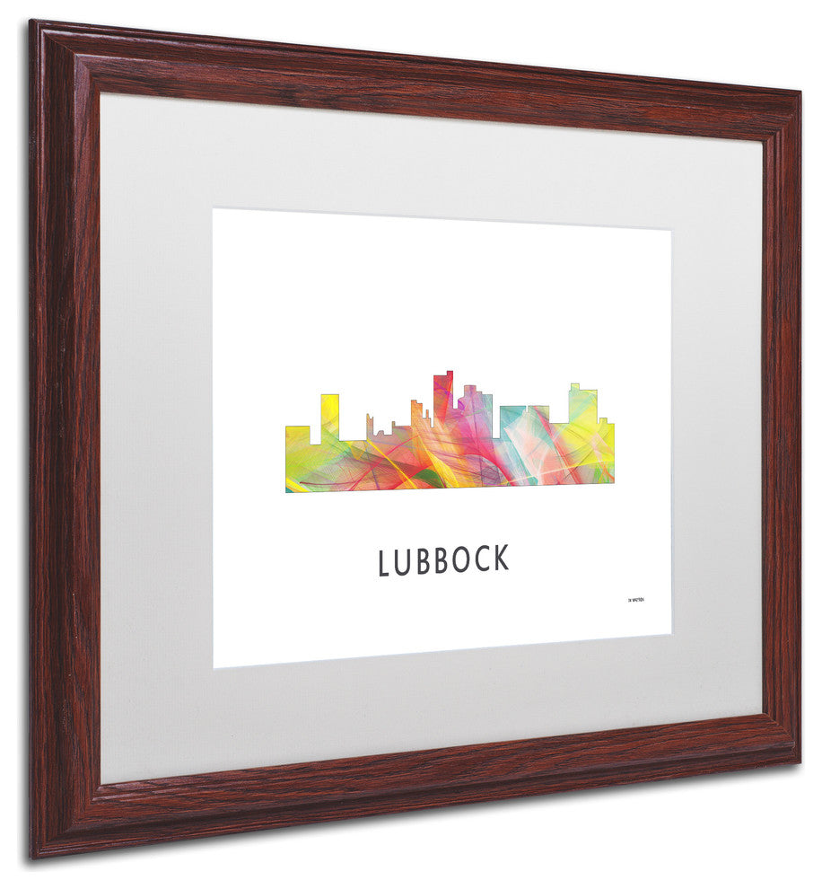 ''Lubbock Texas Skyline Wb-1'' Matted Framed Art, Wood Frame, White Matte, 20x16