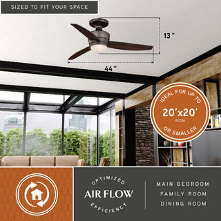 Adrian 44" Quiet Flush Ceiling Fan With LED Light Kit and Remote, Copper Bronze