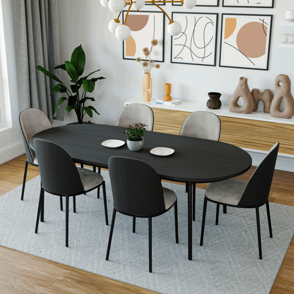 LeisureMod Tule Dining Side Chair With Upholstered Seat and Steel Frame, Black/Charcoal