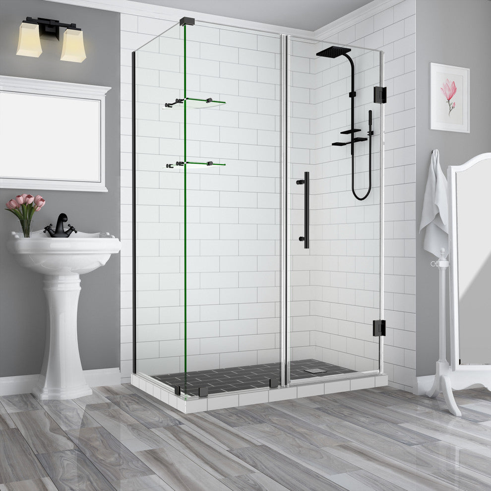 BromleyGS 59.25"-60.25"x32.375"x72" Frameless Corner Hinged Shower Enclosure