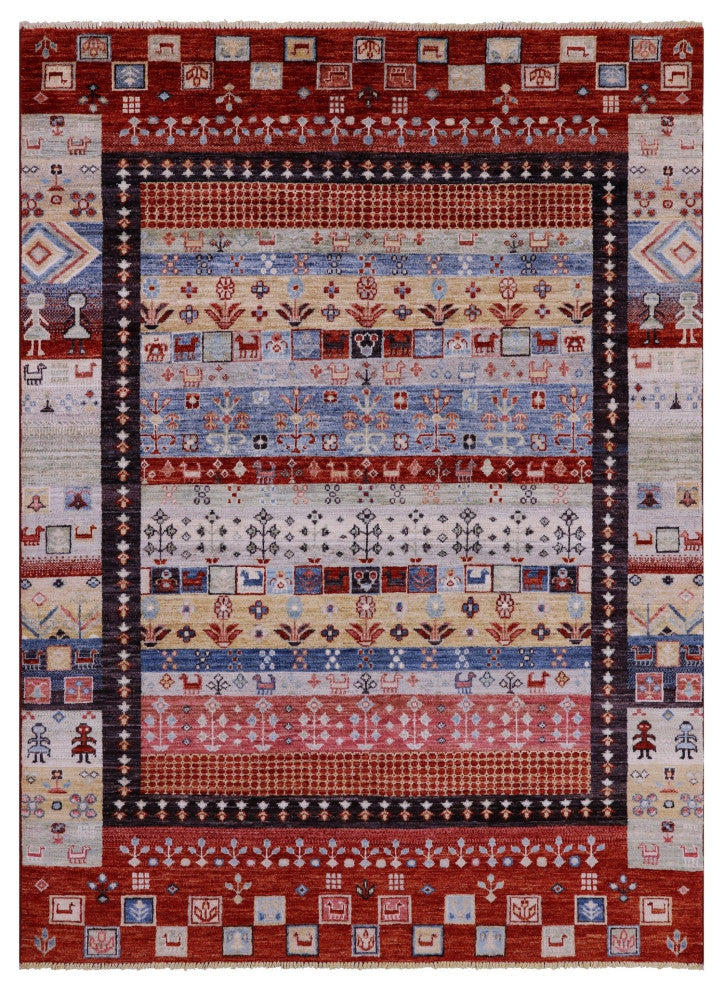 Persian Gabbeh Tribal Hand Knotted Wool Rug 5' 0" X 6' 9" Q10375
