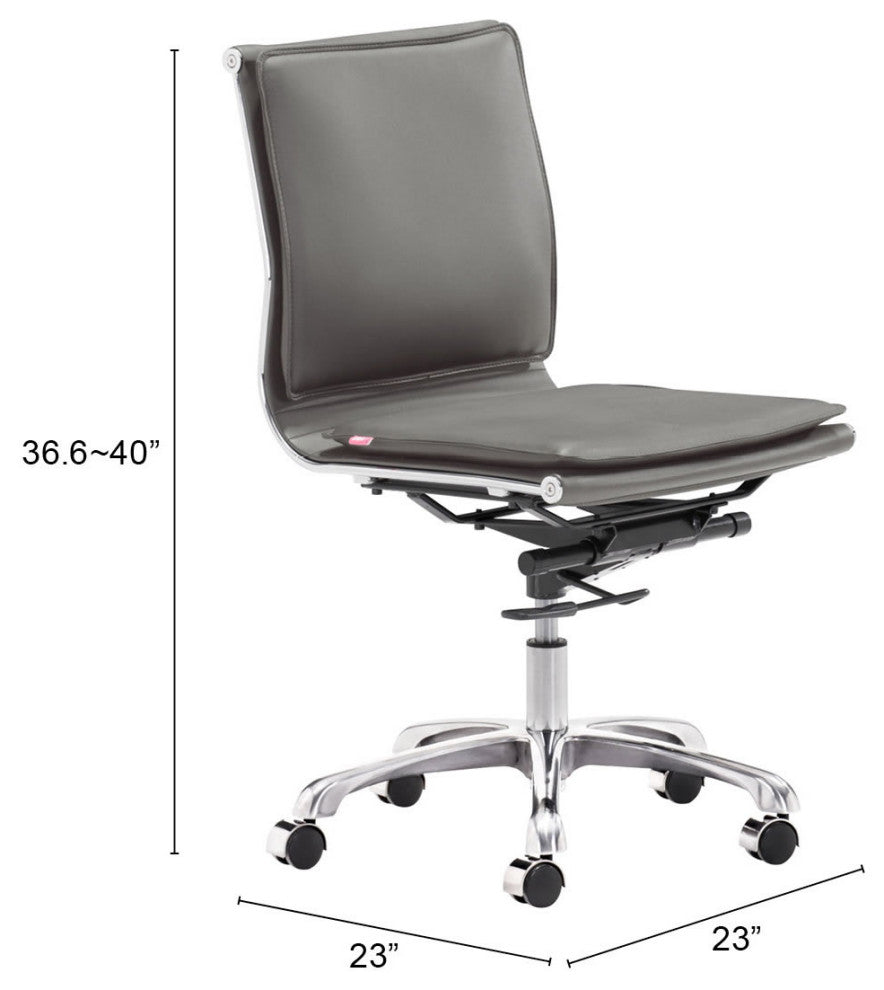 Computer Chair, Faux Vinyl Leather, Steel, Gray, Silver, Business Office
