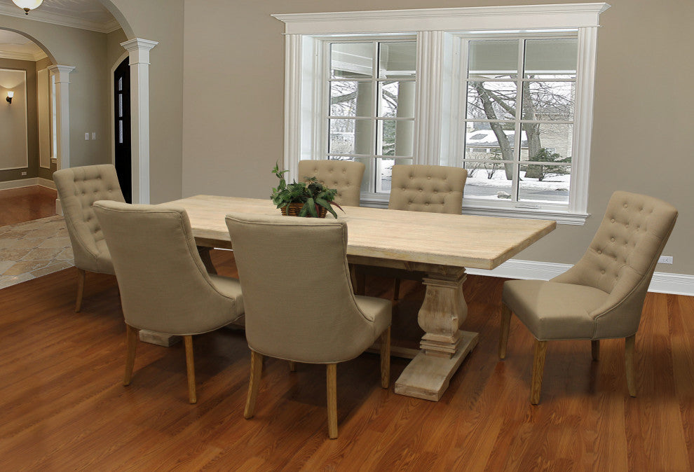 Benedict 7-Piece Dining Set, 81" Long Dining Table and 6-Upholstered Chairs