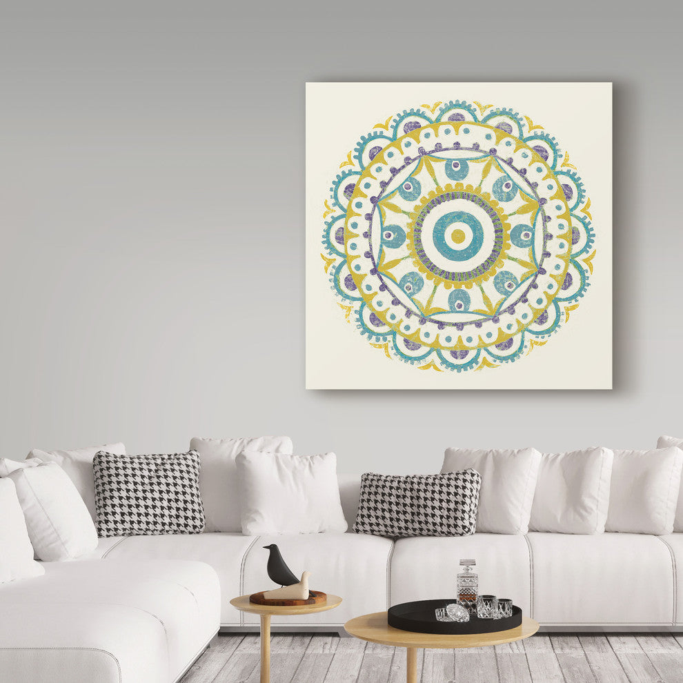 "Lakai Circle VI Blue and Yellow" by Kathrine Lovell, Canvas Art, 24"x24"