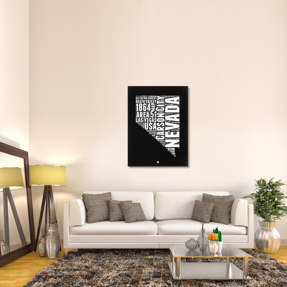 "Nevada Black and White Map" Fine Art Print