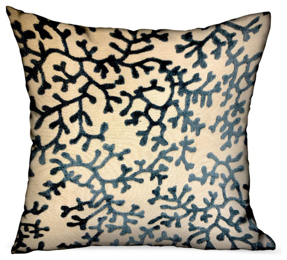 Plutus Deep Blue Reef Blue, cream Floral Luxury Throw Pillow, 22"x22"