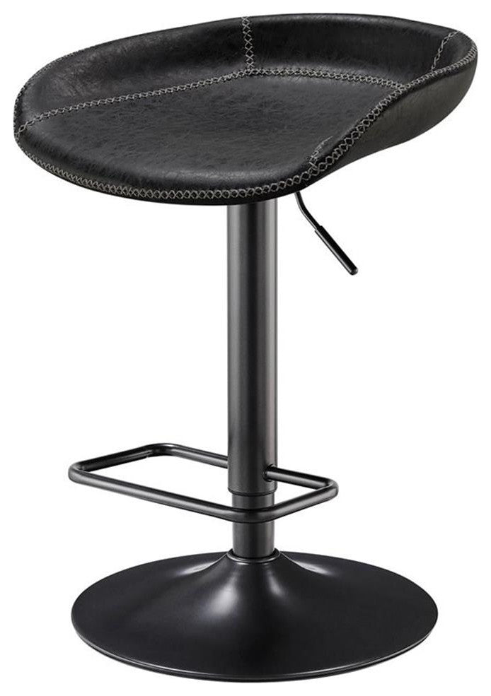 Pemberly Row 31.5" PU Leather Gaslift Bar Stool in Black (Set of 2)
