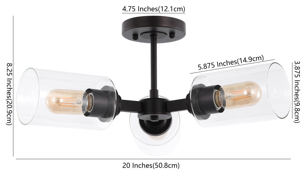 Jaymes 20" 3-Light Farmhouse Iron LED Semi Flush Mount, Oil Rubbed Bronze/Clear