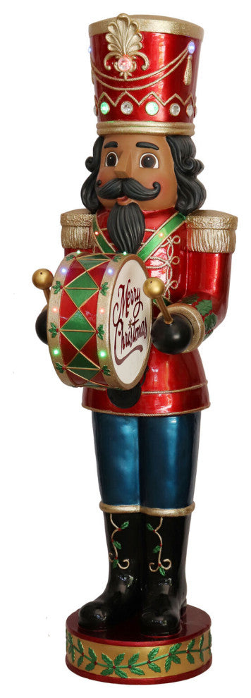 Indoor/Outdoor Christmas Decor, 5' Nutcracker and Bass Drum With Moving Hands
