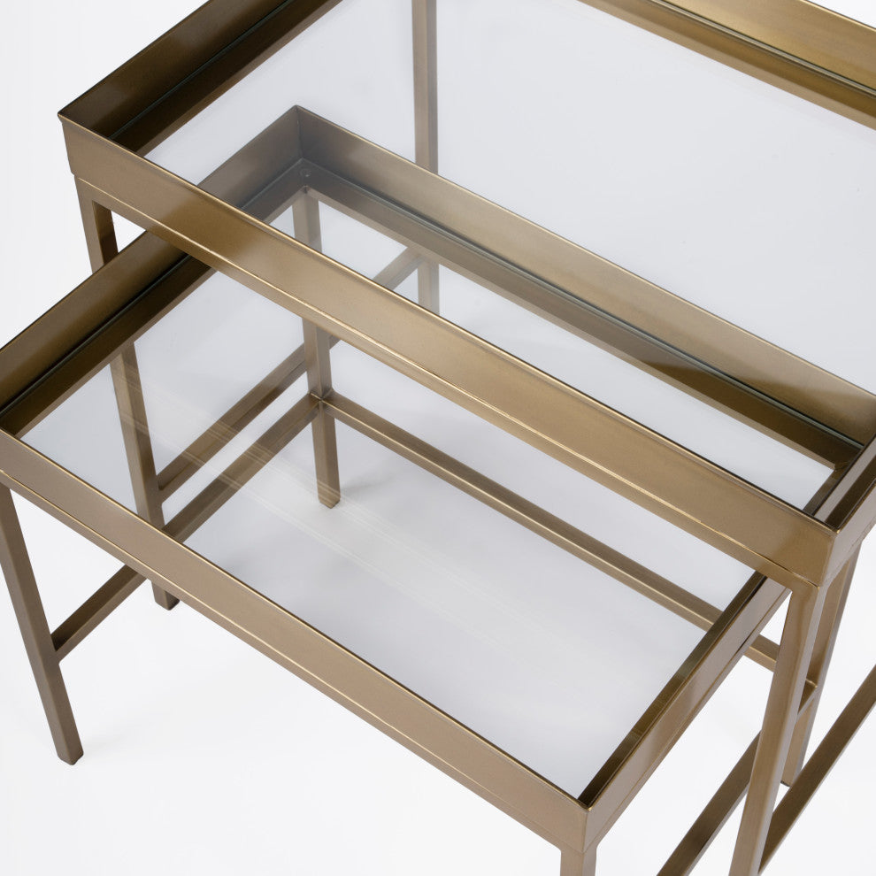 Butler Specialty Company, Lenny 2 Piece Glass Nesting Tables, Gold
