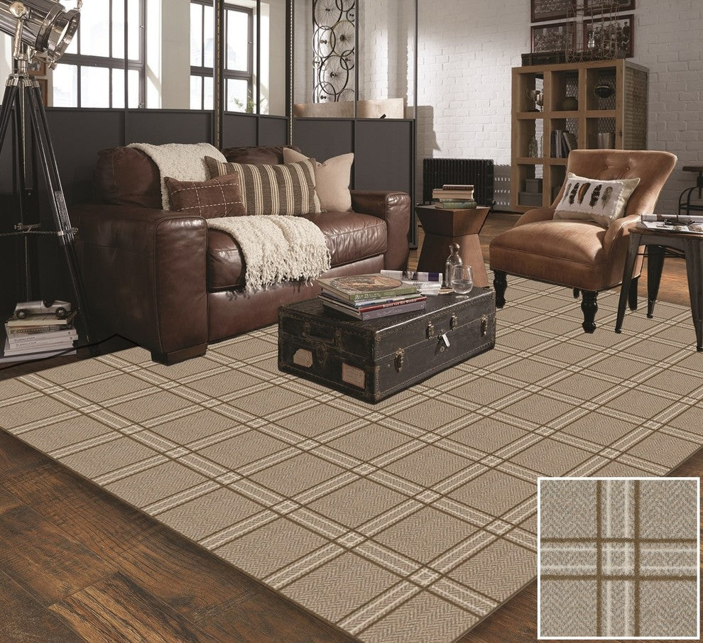 Jute Herrington Plaid Area Rug Milliken Tactesse Nylon,SQ 11'x11'