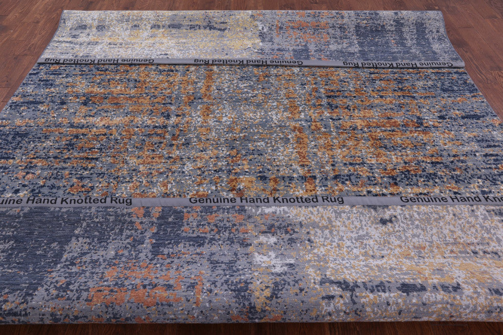 9' 0" X 12' 0" Abstract Wool and Silk Handmade Rug Q8865