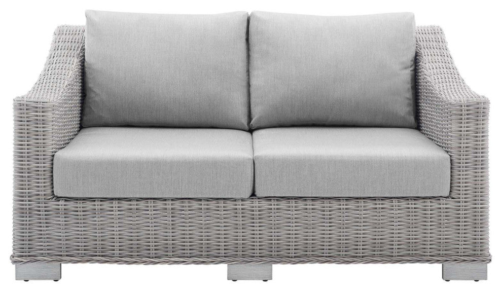 Lounge Loveseat Sofa, Sunbrella, Rattan, Wicker, Gray, Modern, Outdoor