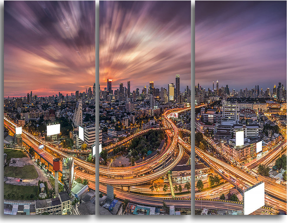 "Bangkok S Shaped Express Way" Metal Wall Art, 3 Panels, 36"x28"