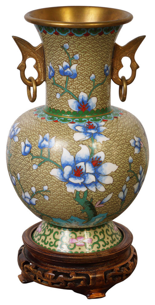 Consigned Vintage Chinese Hand Made floral Cloisonne Vase