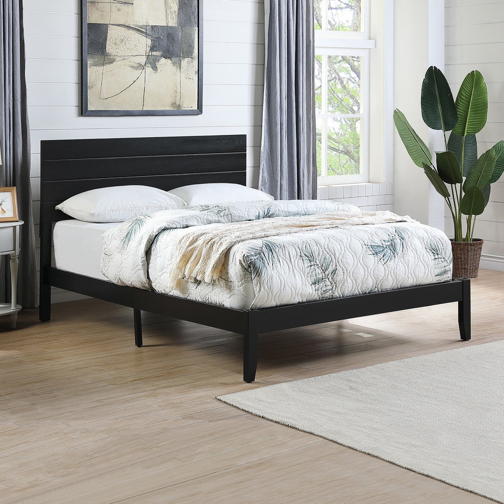 Apollo Queen Size Bed With Headboard, Black Finish, Natural